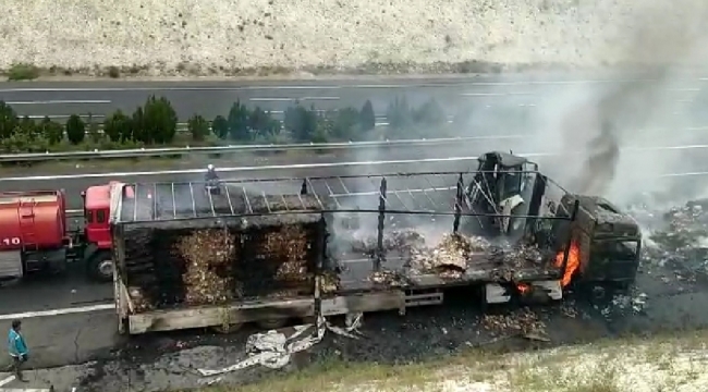Urfa'da kağıt yüklü tır alev aldı