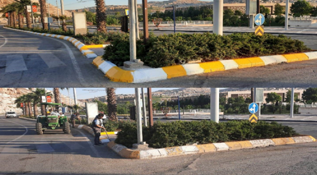 Cadde ve sokaklardaki bordürler püskürtme sistemiyle boyandı