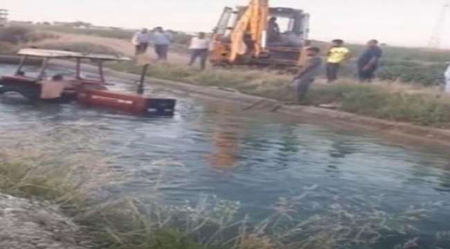 Eyyübiye'de traktör sulama kanalına uçtu