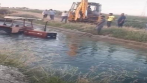 Eyyübiye'de traktör sulama kanalına uçtu