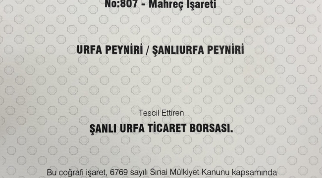 Urfa peyniri tescillendi