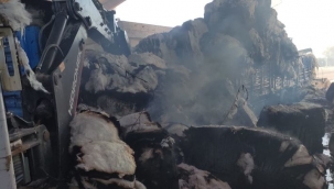 Akçakale'de pamuk yüklü tır alev aldı