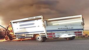 Şanlıurfa'da seyir halindeki kamyonet yandı