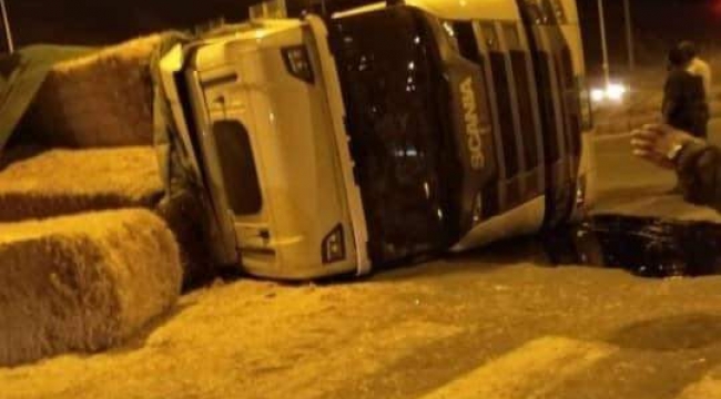 Ceylanpınar'da kamyon devrildi 