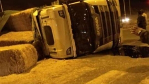 Ceylanpınar'da kamyon devrildi 