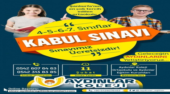 Aydınlar koleji "Kabul Sınav" başvuruları başladı