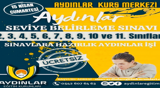 Aydınlar Eğitim Kurumlarından Ücretsiz Seviye Belirleme Sınavı