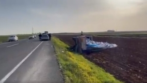 Suruç'ta tır şarampole devrildi