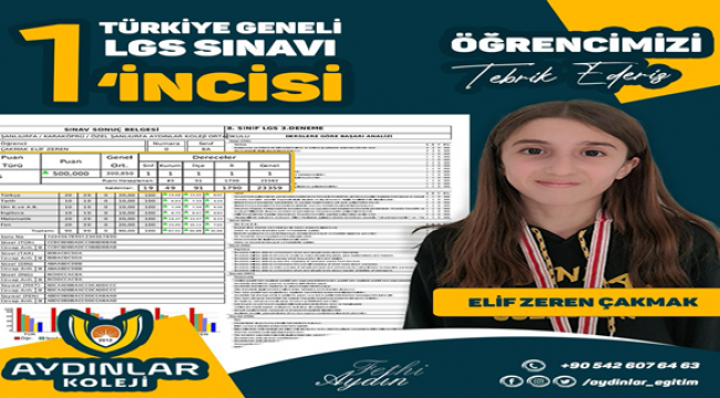 Aydınlar koleji deneme sınavında Türkiye birincisi
