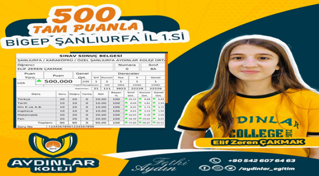 Aydınlar koleji deneme sınavında yine birinci