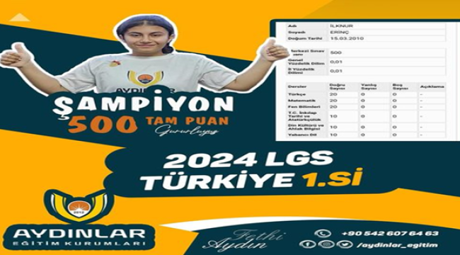 Türkiye birincisi yine Aydınlar Eğitim Kurumundan