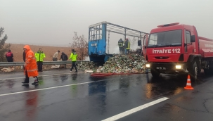 Şanlıurfa- Gaziantep otoyolda alev alan tır yandı