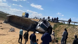 Şanlıurfa'da arpa yüklü tır devrildi, 1 yaralı 