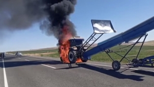 Şanlıurfa'da traktör alev alev yandı