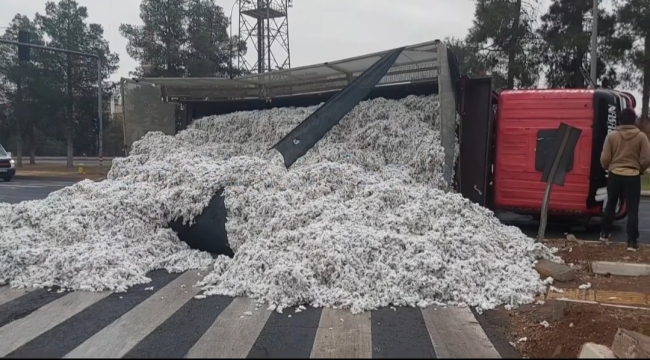 Şanlıurfa'da Pamuk Yüklü Kamyon Devrildi 