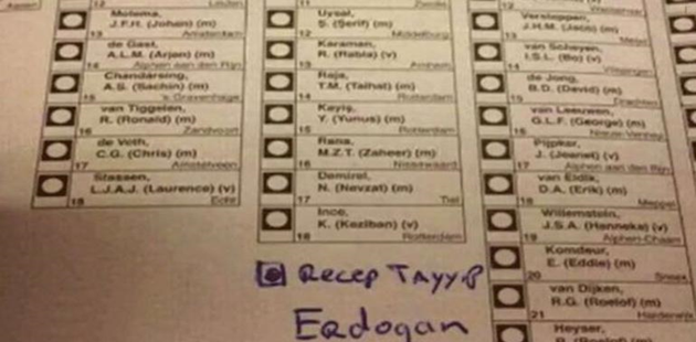 Hollanda genel seçiminde oy pusulasından Erdoğan'a oy çıktı