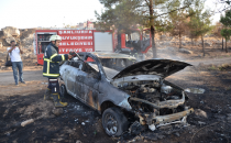 Ormanlık alanda araç yangını paniğe neden oldu