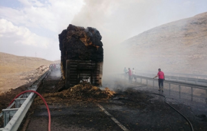 Urfa'da saman yüklü tır alev aldı